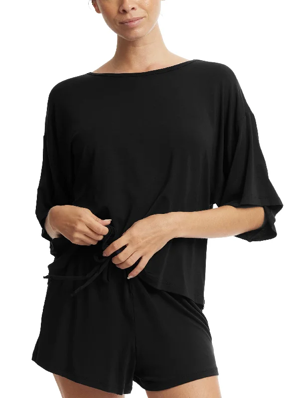 Linen sleep tops for summer humidity-Unwind Tee Black