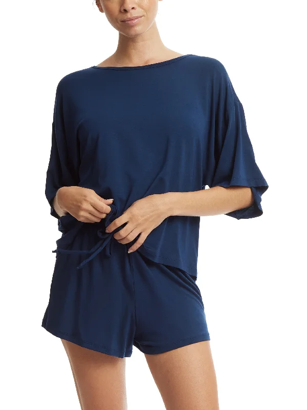 Tall women’s sleep tops with extended length-Unwind Tee Hummingbird Blue