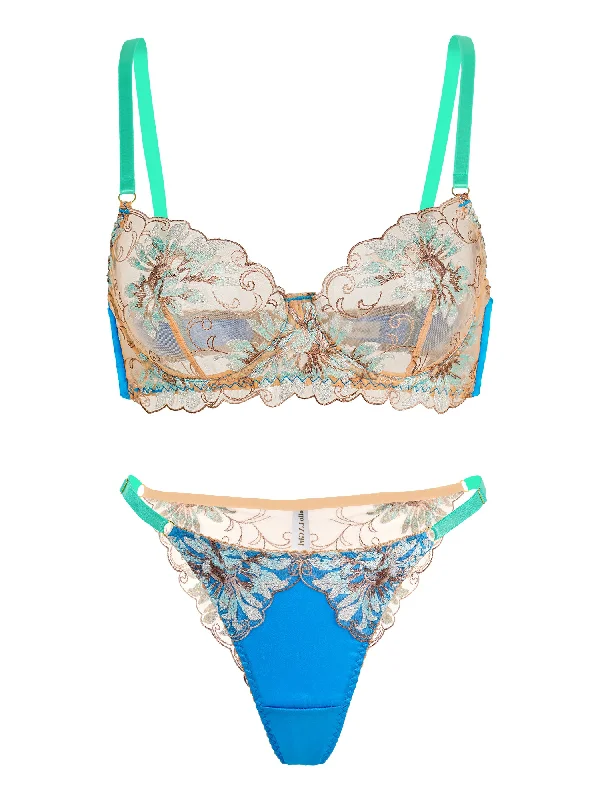 Eco-friendly bustier sustainability -Vintage Peacock Blue Lingerie Set