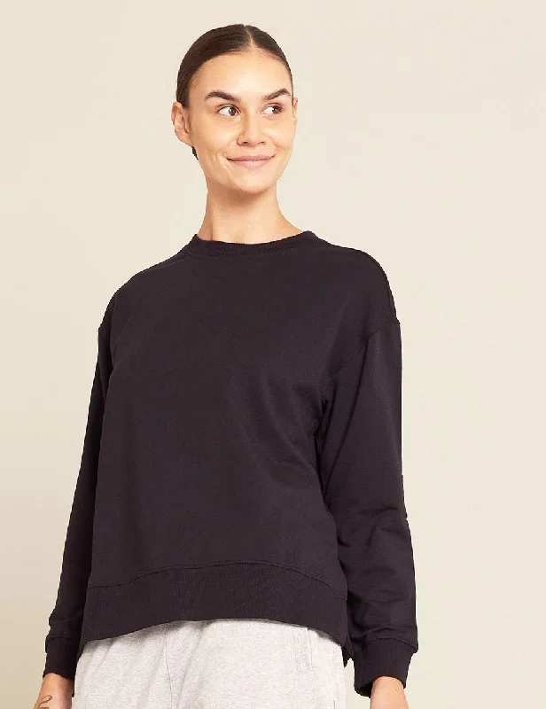 Sleep tops with posture-correcting seams-Women's Weekend Crew Pullover - Black