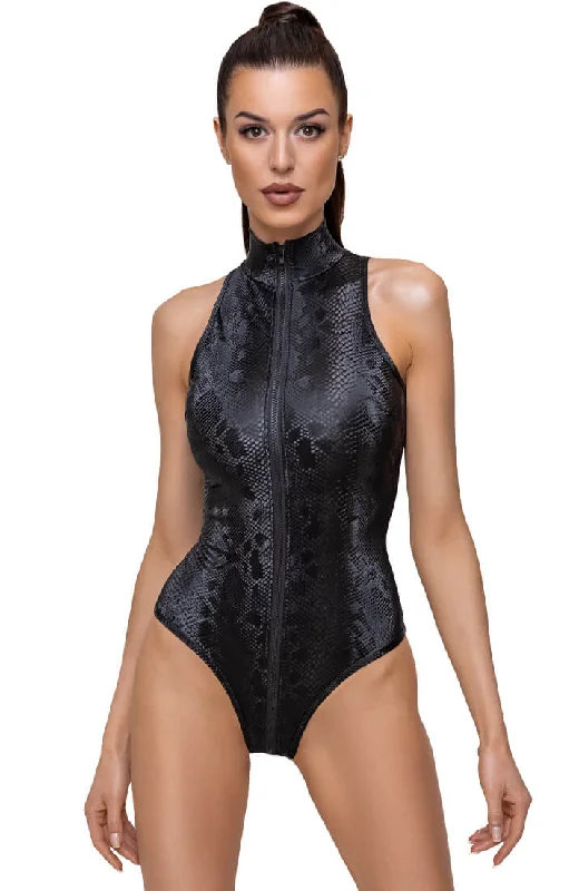 Bodysuit for hourglass figure -Black faux snakeskin bodysuit - Option One