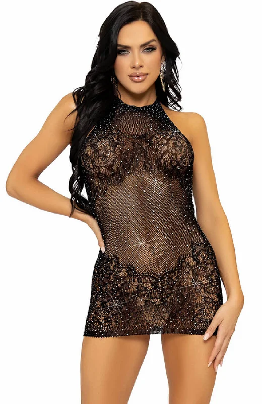 Teddy with garter straps for stockings -Black lingerie dress with rhinestones - Read My Lips Teddy with garter straps for stockings -Black lingerie dress with rhinestones - Read My Lips