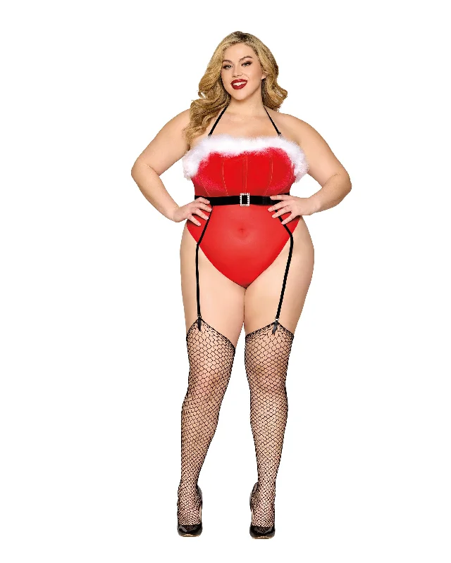 Bodysuit for layering under clothes -Dreamgirl Plus Size Santa Garter Teddy
