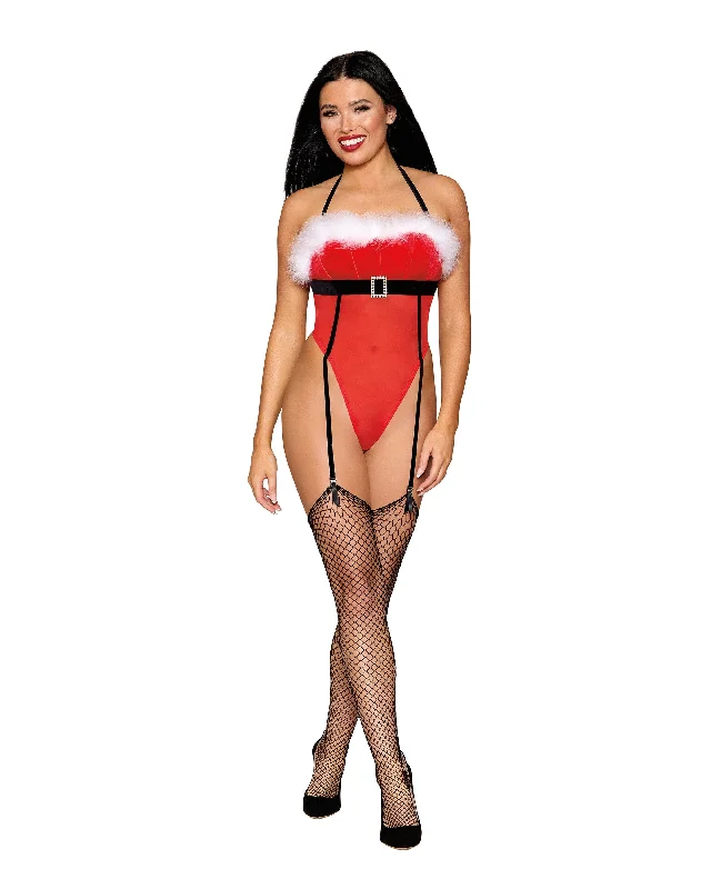 Cotton teddy for women comfort -Dreamgirl Velvet Santa Garter Teddy