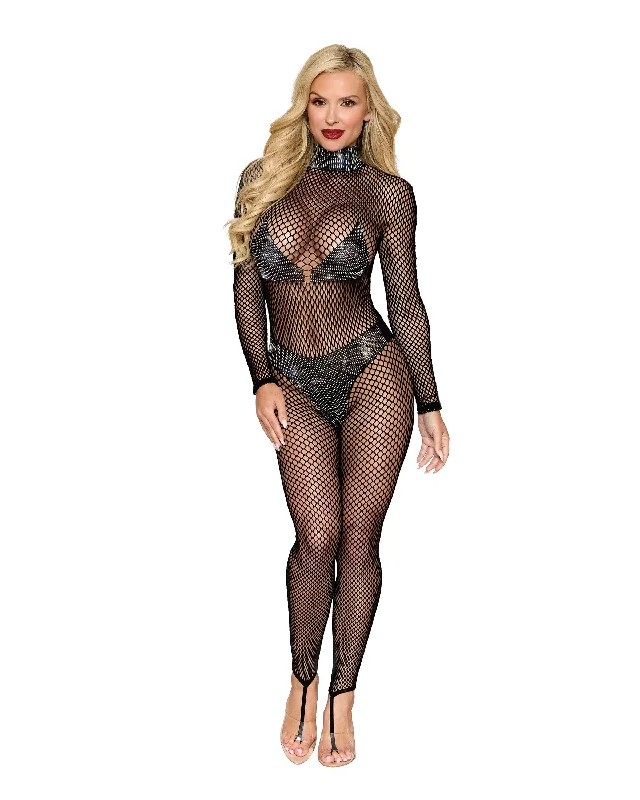 Sheer bodysuit lingerie for boudoir -Dreamgirl Seamless Fishnet Bodystocking