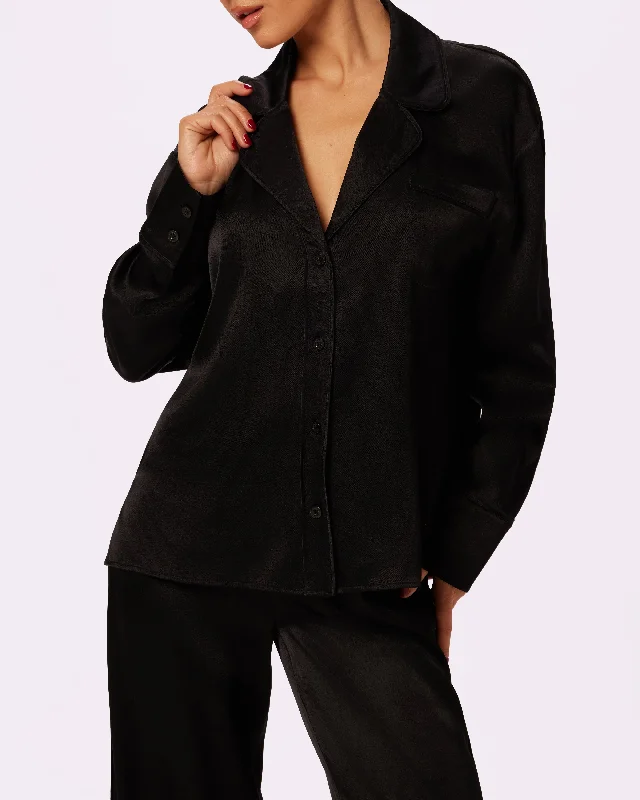 Bodysuits & Teddies for small bust -Luxe Dreams Long Sleeve Button Up | Plush Satin (Eightball)