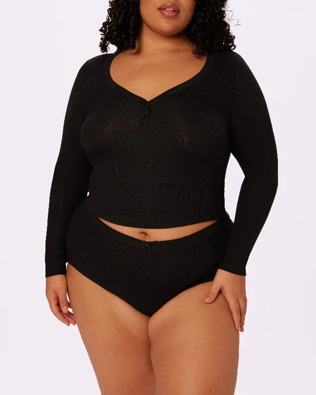 Bodysuits for everyday use to impress -Perfect Rib Long Sleeve Henley | Lush Rib (Eightball) Bodysuits for everyday use to impress -Perfect Rib Long Sleeve Henley | Lush Rib (Eightball)