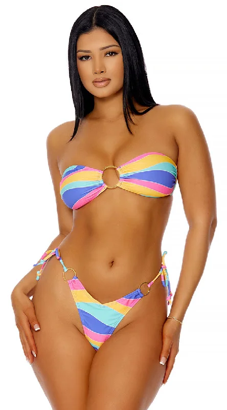 Bikinis with mesh panels for breathability -Antigua Rainbow Thong Bikini