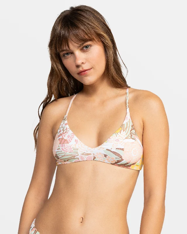 High-cut bikini bottoms to elongate legs -Playa Paradise Reversible Athletic Triangle Bikini Top - White Viva La Vida
