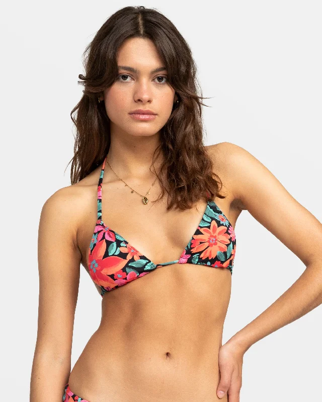Bikini sets with matching bottoms -Printed Beach Classics Slide Triangle Bikini Top - Anthracite Floral Fiesta