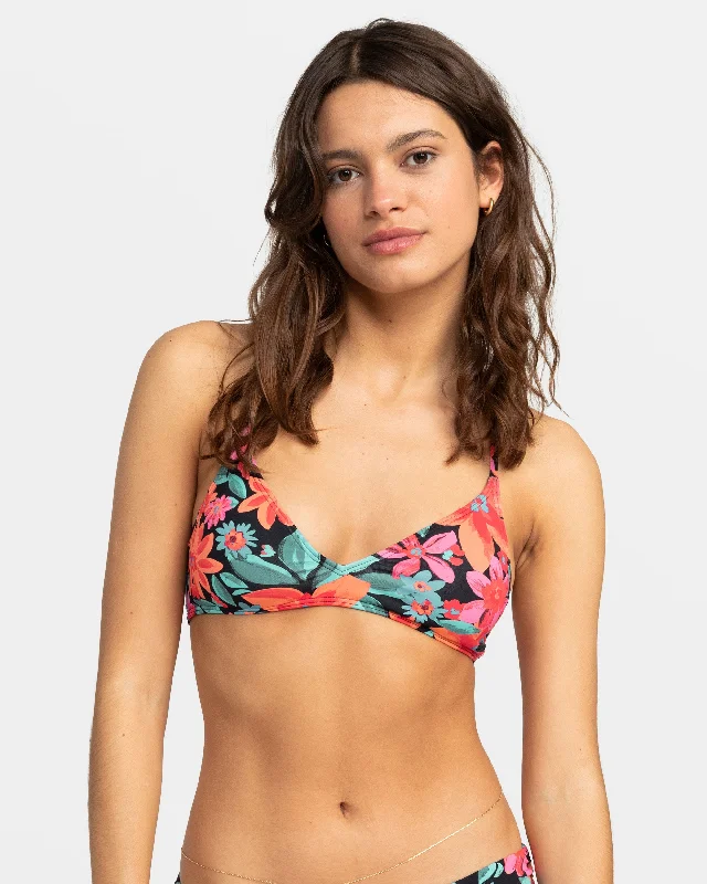 Halter bikini for extra support -Printed Beach Classics Strappy Triangle Bikini Top - Anthracite Floral Fiesta
