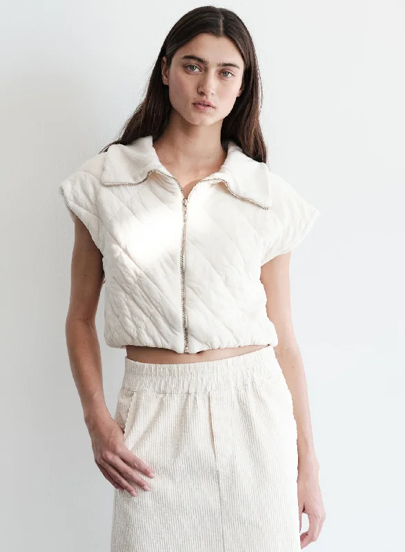Bikini bottoms with side ties for adjustable fit -Stateside Women's Quilted Cropped Zip Vest - Cream Bikini bottoms with side ties for adjustable fit -Stateside Women's Quilted Cropped Zip Vest - Cream