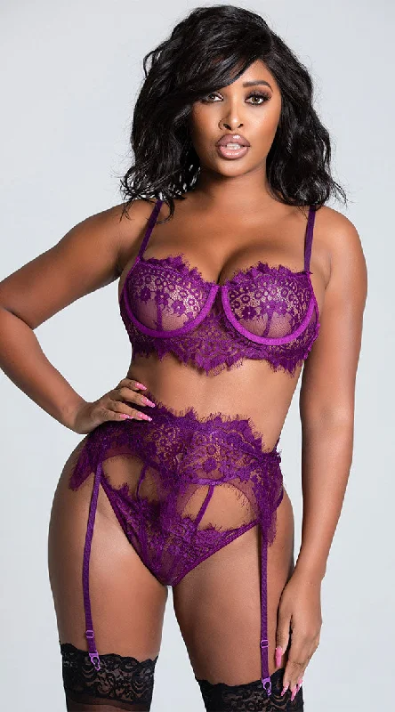 Bra and panty sets with unique features -Yandy Everlasting Eyelash Lace Bra Set