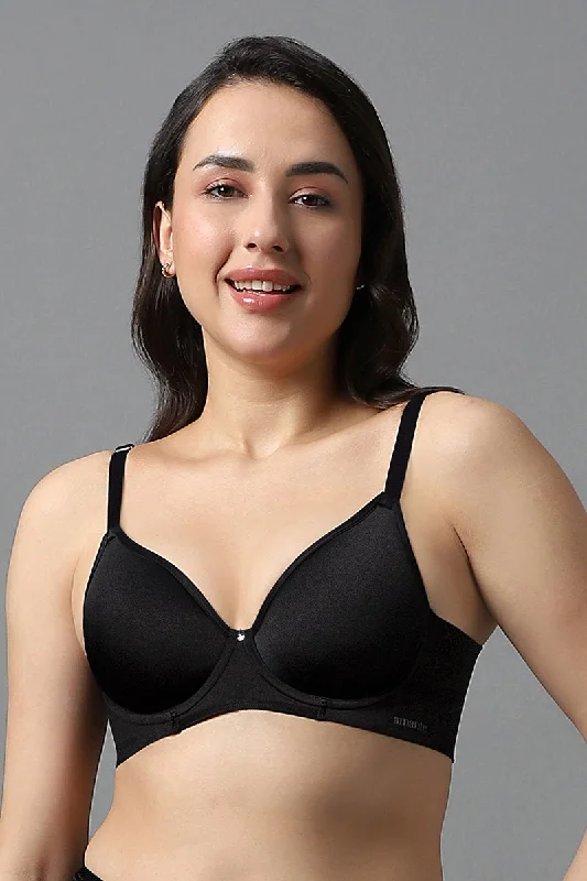 Bras with detachable straps racerback -Airy Padded Wired Bra - Black