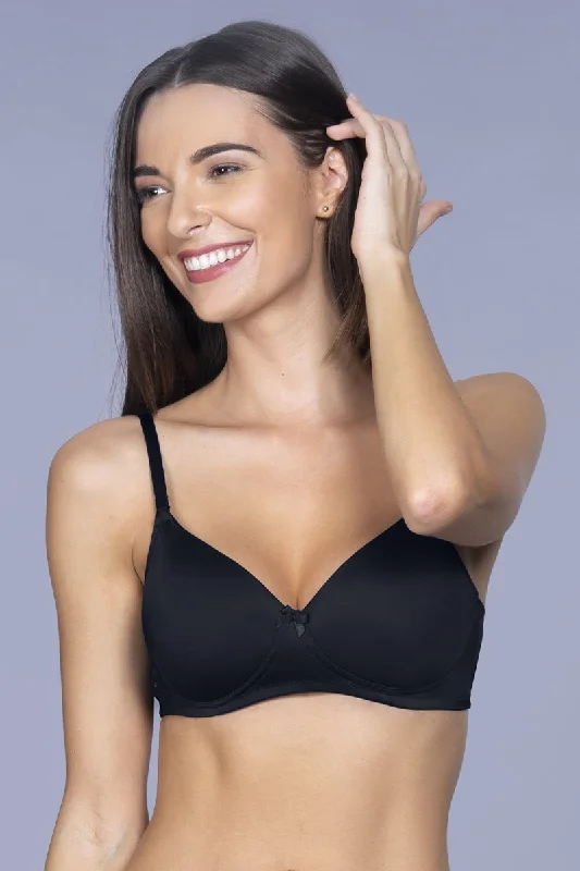Cage bras for sheer tops -Smooth Charm Padded Non-Wired T-Shirt Bra - Black