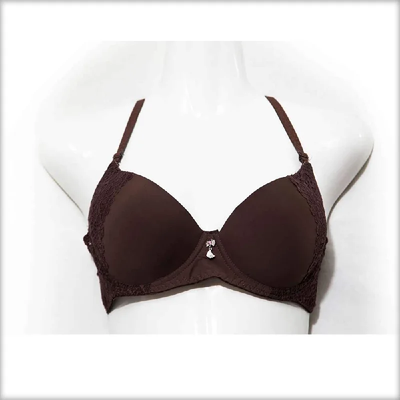 Push up bras for summer outfits -Brown Double Padded Underwired Bra