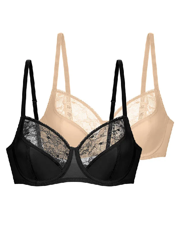 Where to buy nursing bras online? -Dorina Alma Balcony Bra 2-Pack Black/Beige