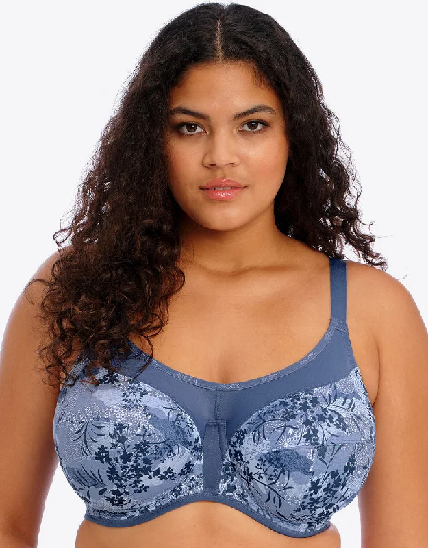 Bras for low impact exercise -Elomi Energise Sports Bra Vintage Denim Print