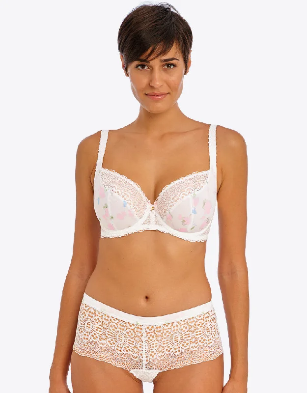 Cotton bras for allergies -Freya Daydreaming Plunge Bra Flora White