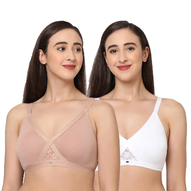 Non wired bras for versatile wear -Full coverage cross over non padded non wired bra (Pack of 2) CB-405 Non wired bras for versatile wear -Full coverage cross over non padded non wired bra (Pack of 2) CB-405