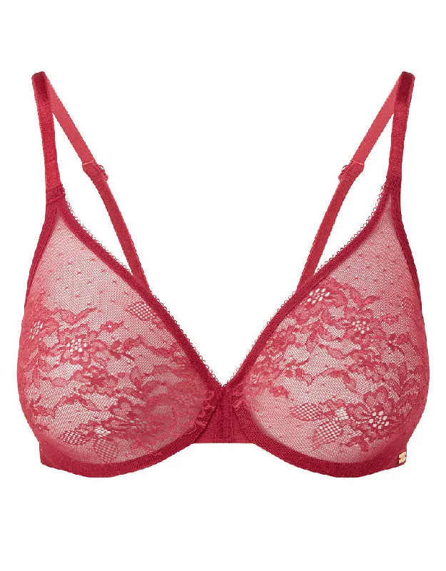 Nude t-shirt bras for seamless wear -Gossard Glossies Lace Sheer Bra Raspberry