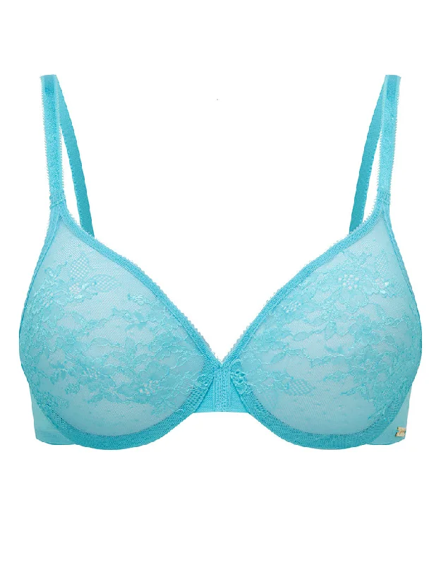 Lace plunge bras for low-cut tops -Gossard Glossies Lace Sheer Bra Turquoise