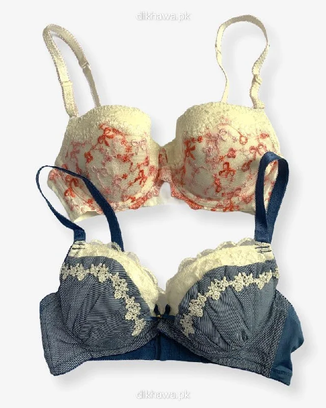 Push up bras for different skin tones -Imported Stocklot Branded  Net Pushup Bra - Underwired Bra  - Non Padded Bra - Pack of 2