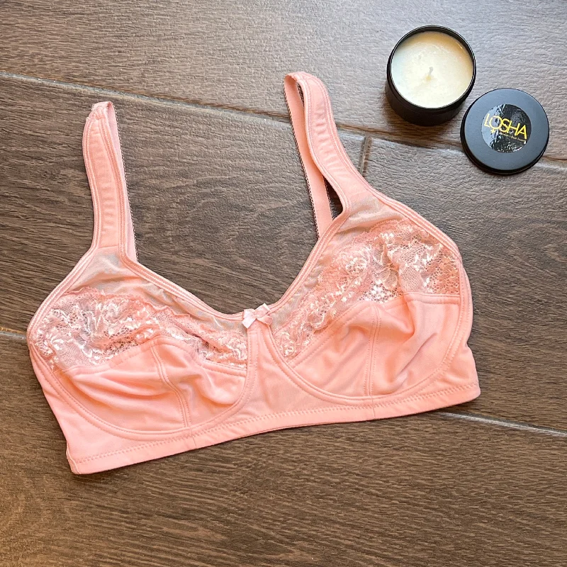 Bandeau lace bras for a stylish look -Losha Plus Quattro Support Full-Coverage Wirefree Bra With Side Shaping Panels And Cushioned Straps-QUARTZ PINK Bandeau lace bras for a stylish look -Losha Plus Quattro Support Full-Coverage Wirefree Bra With Side Shaping Panels And Cushioned Straps-QUARTZ PINK