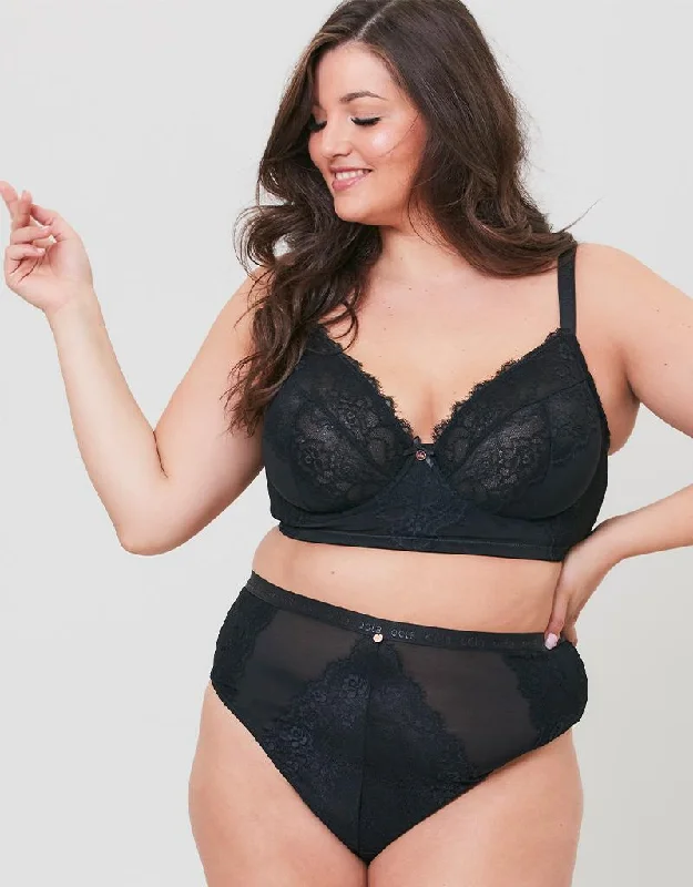 Sports bra with adjustable straps -Oola Lace & Logo Longline Balconette Bra Black