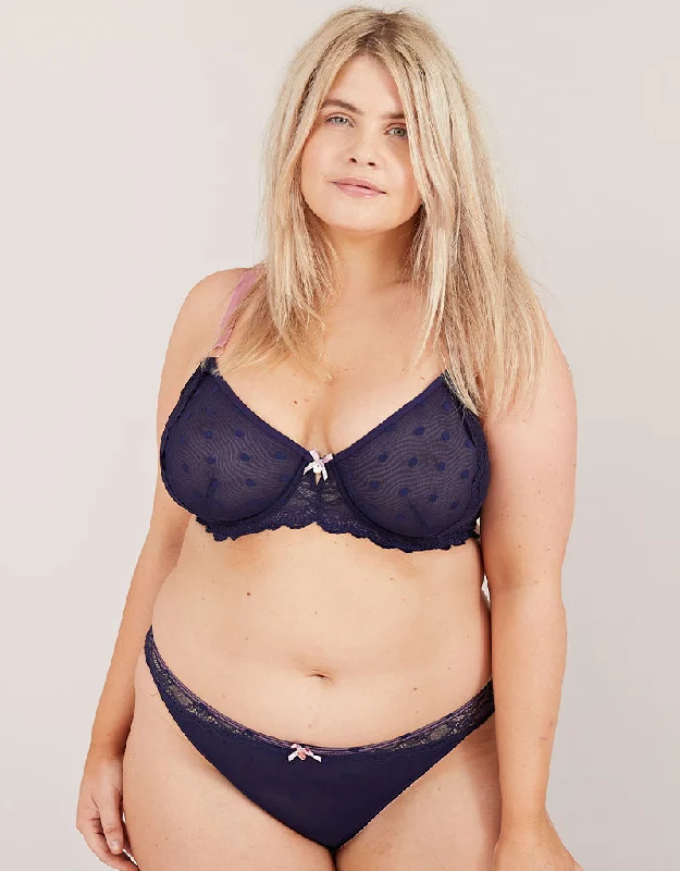 Nude bras for light skin -Oola Spot And Lace Plunge Bra Navy