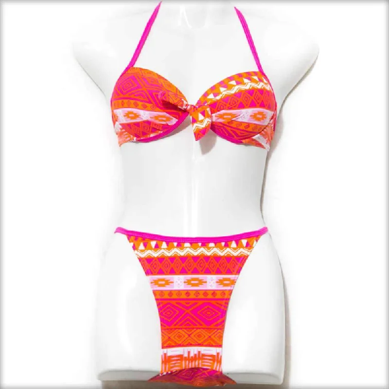 Push up bras for sensitive skin -Orange Abstract Bikini Set
