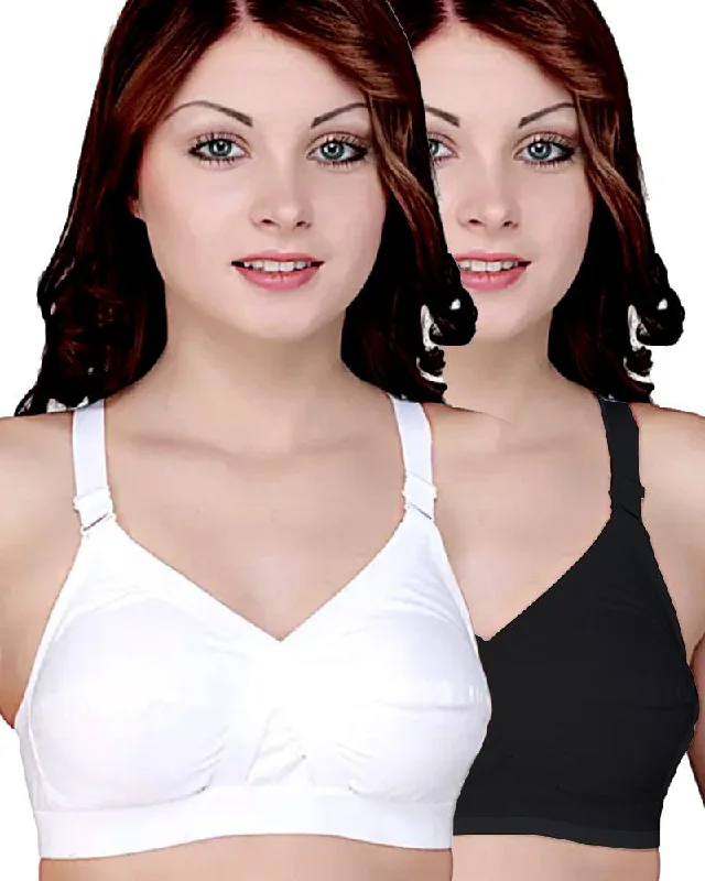 Non wired bras for athletic women -Pack of 2 - Basic Bra - Black & White  - Cotton Bra - Non Padded Bra - Non Wired Bra