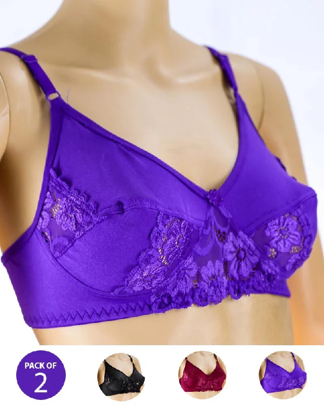 Non wired bras for lounging -Pack of 2 - Madam Bra - JOY - Non Padded, Non Wired Bra, Soft Jersey Cotton Lace Bra Non wired bras for lounging -Pack of 2 - Madam Bra - JOY - Non Padded, Non Wired Bra, Soft Jersey Cotton Lace Bra