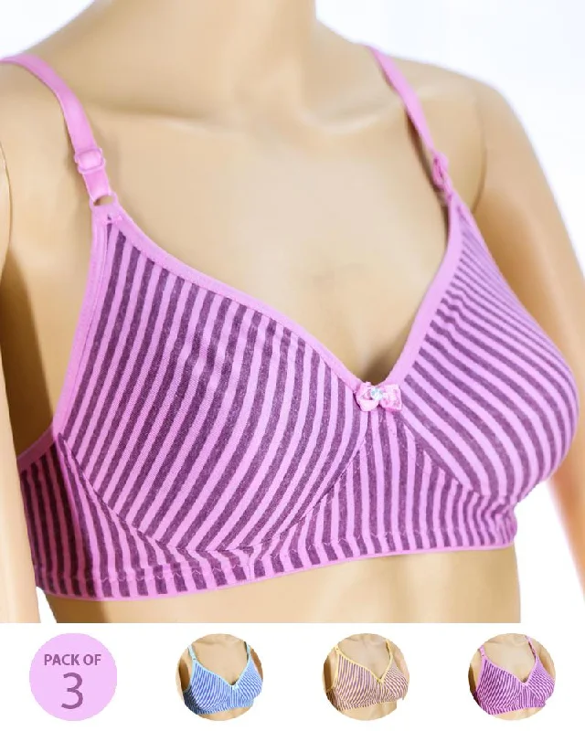 Non wired bras that are tagless -Pack of 3 - Madam Bra - M-4 - Non Padded, Non Wired Bra, Soft Jersey Cotton Bra