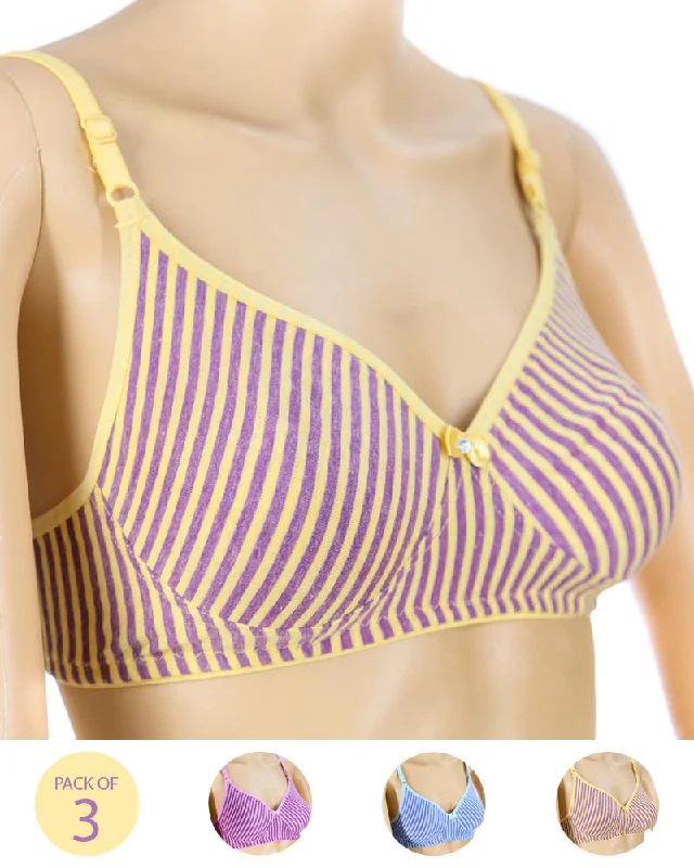Non wired bras with front clasp bras -Pack of 3 - Madam Bra - M-4 - Non Padded, Non Wired Bra, Soft Jersey Cotton Bra