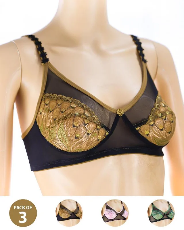 Supportive non wired bras for large breasts -Pack of 3 Madam Bra - Rain - Non Padded Bra - Non Wired Bra Supportive non wired bras for large breasts -Pack of 3 Madam Bra - Rain - Non Padded Bra - Non Wired Bra