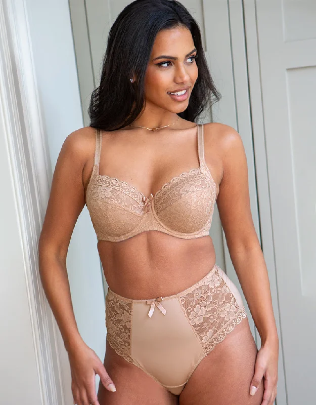 Balconette bra how to wear -Pour Moi Rebel Side Support Bra Almond