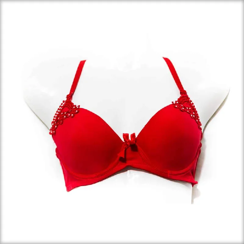 Push up bras with lace details -Red Double Padded Underwired Bra