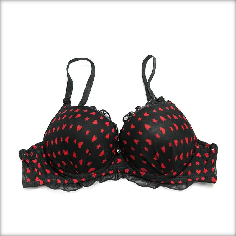 Push up bras for large breasts -Red Heart Double Padded Black Bra