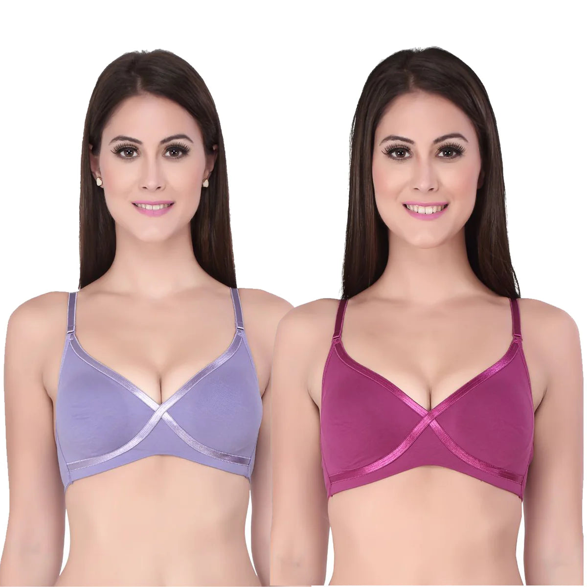 Non wired bras with lace trim -Semi Coverage Non Padded Non wired Cross Over Seamless Bra (PACK OF 2) CB-402 Non wired bras with lace trim -Semi Coverage Non Padded Non wired Cross Over Seamless Bra (PACK OF 2) CB-402