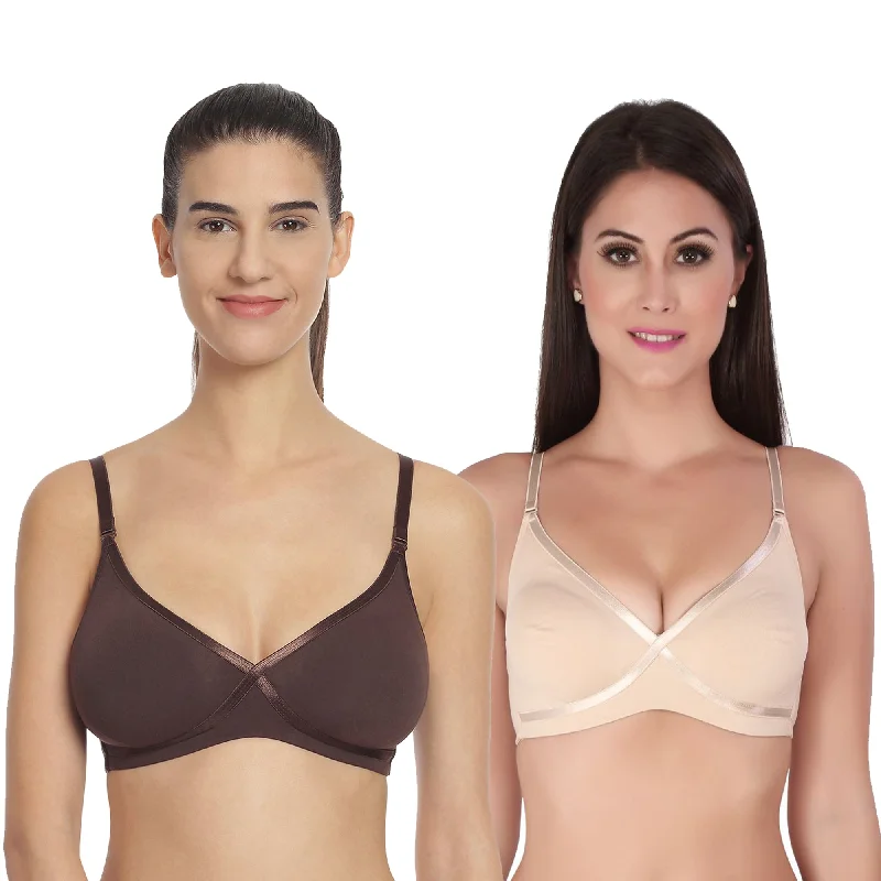 Non wired bras for seniors -Semi Coverage Non Padded Non wired Cross Over Seamless Bra (PACK OF 2) CB-402