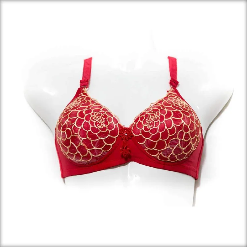 Non wired bras that enhance cleavage -Single Padded Fancy Red Bra