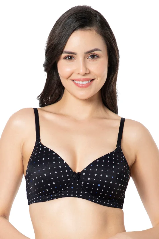 Bras sustainable and eco-friendly materials -Smooth Charm Padded Non-Wired T-Shirt Bra - Black Dot Print