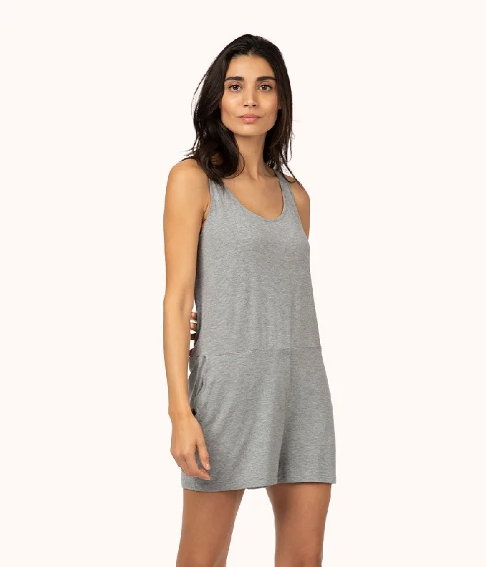 Deep V bras with moisture-wicking material -The All-Day Lounge Romper: Heather Gray