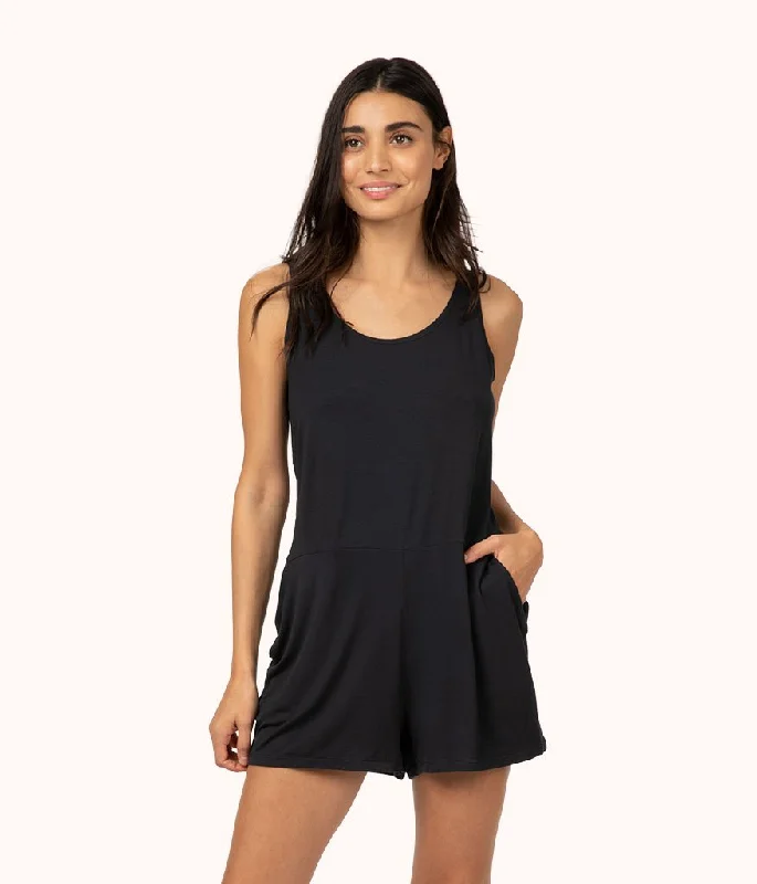 Multiway deep v bra for all occasions -The All-Day Lounge Romper: Jet Black