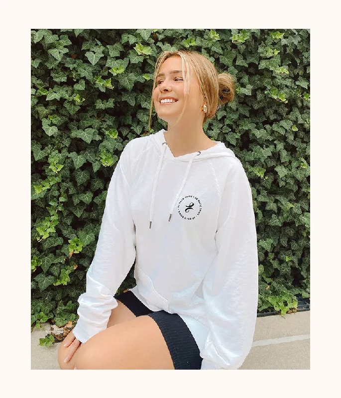 Deep V bras with hypoallergenic materials -The Be Back Soon Hoodie: White