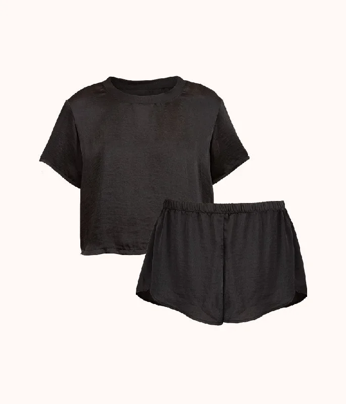 Deep V bras with breathable fabric -The Boxer Lounge Tee & Short Bundle: Jet Black