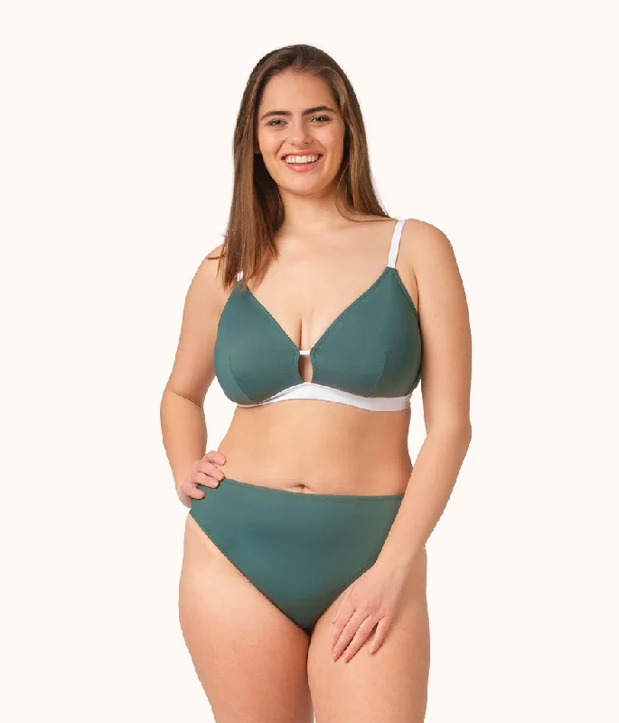 Deep V bras for date night -The Busty Bralette: Harbor Green/White
