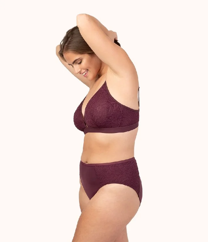 Deep V bras that empower women -The Lace High Waist Bikini: Plum
