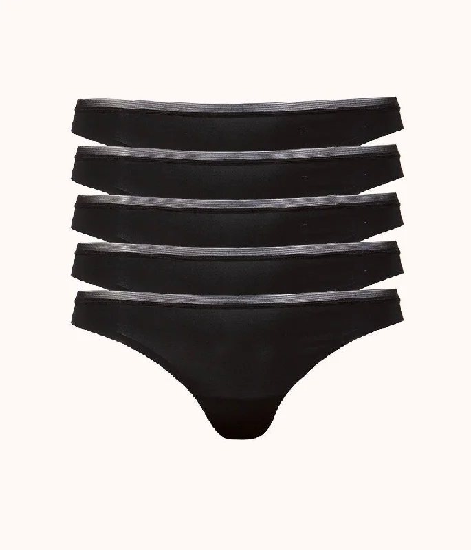 Deep V bras with adhesive -The No Show Thong 5-Pack: Jet Black
